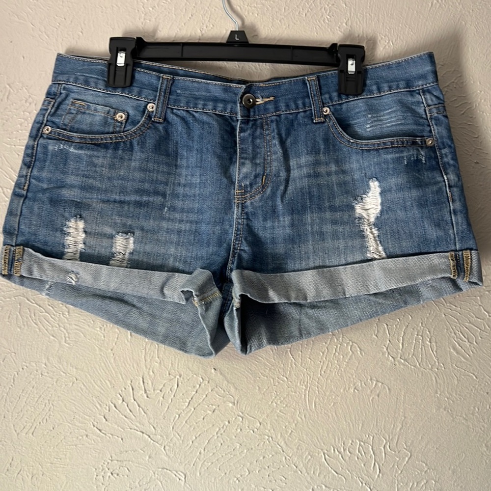 Forever 21 Distressed Cuffed Mid Rise Jean Shorts